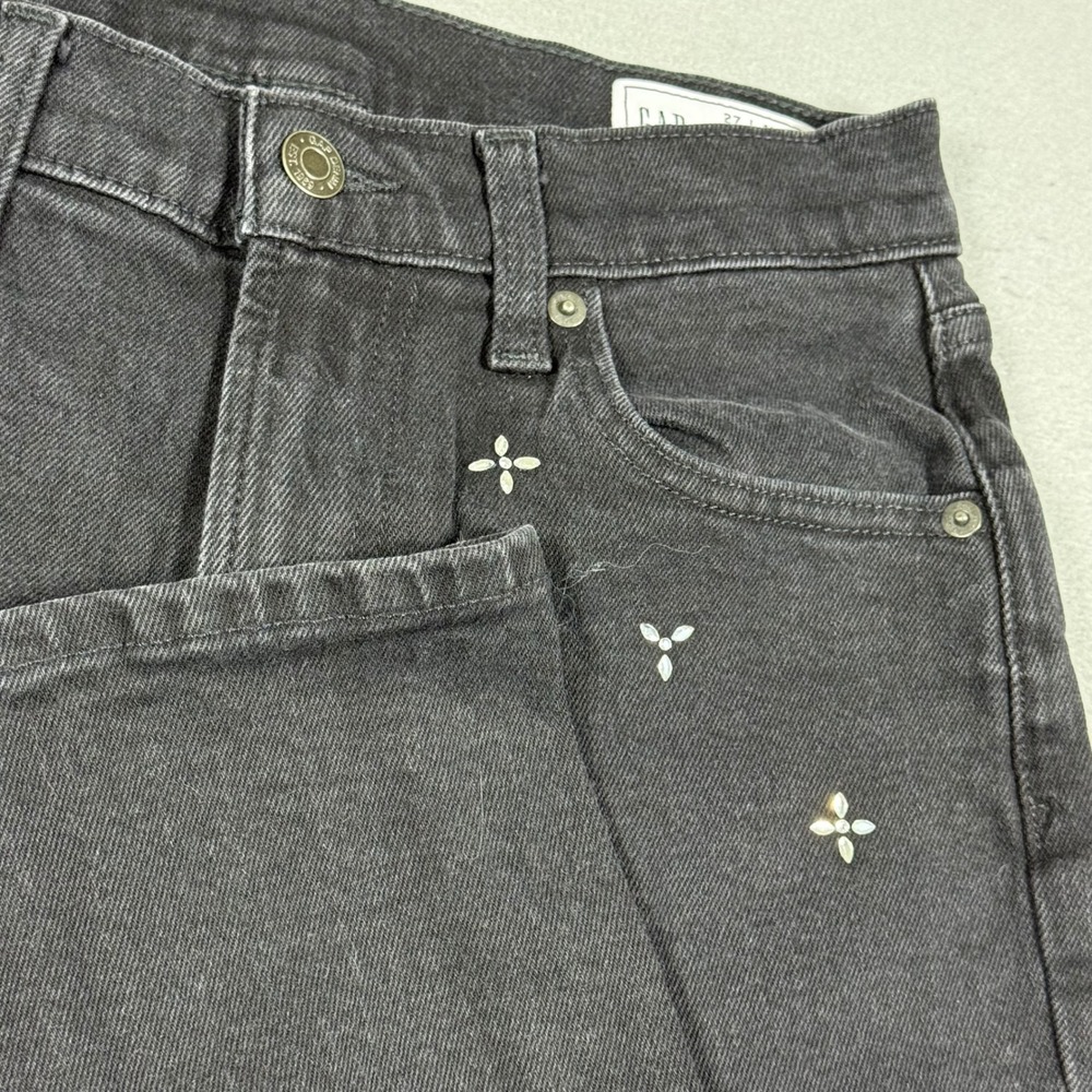 GAP 90s Straight High Rise Black Rhinestone Floral Embellished Jeans Women 4R 27